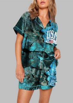 USA Flag Dilapidated Ruins Print Pajama Set