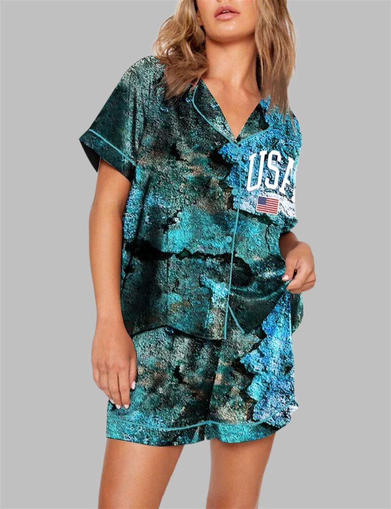 USA Flag Dilapidated Ruins Print Pajama Set