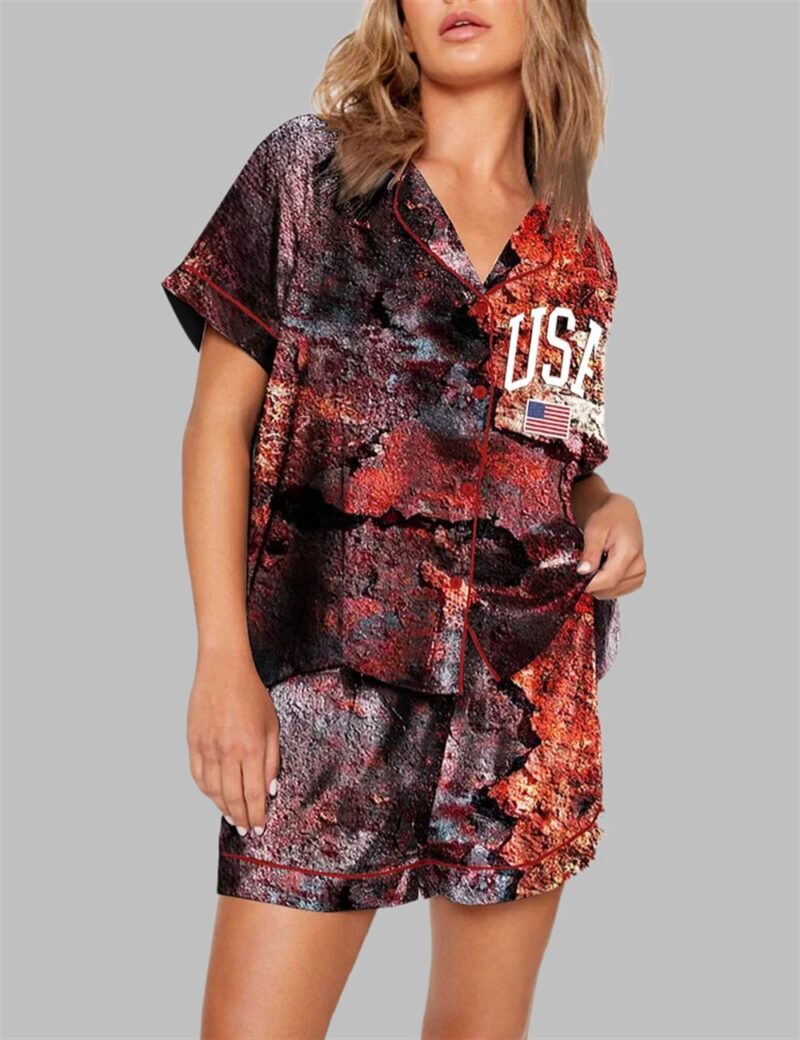 USA Flag Dilapidated Ruins Print Pajama Set - Image 2