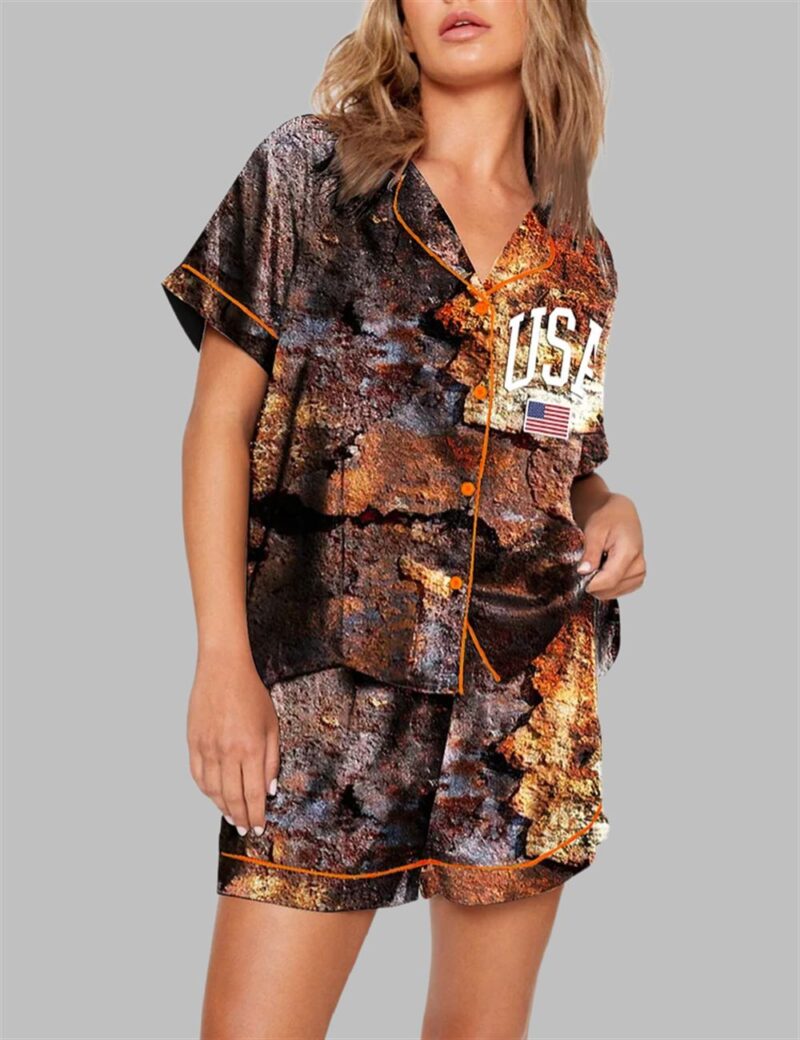 USA Flag Dilapidated Ruins Print Pajama Set - Image 3