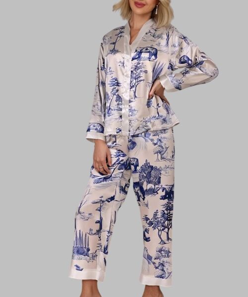Wildlife Plants Printed Pajama Set