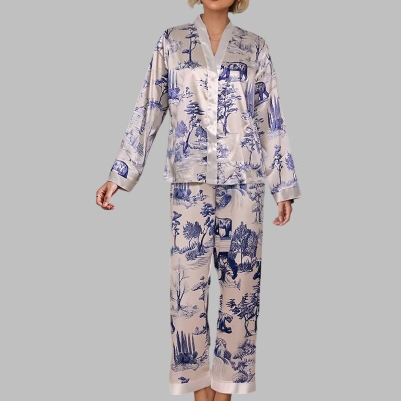 Wildlife Plants Printed Pajama Set - Image 2