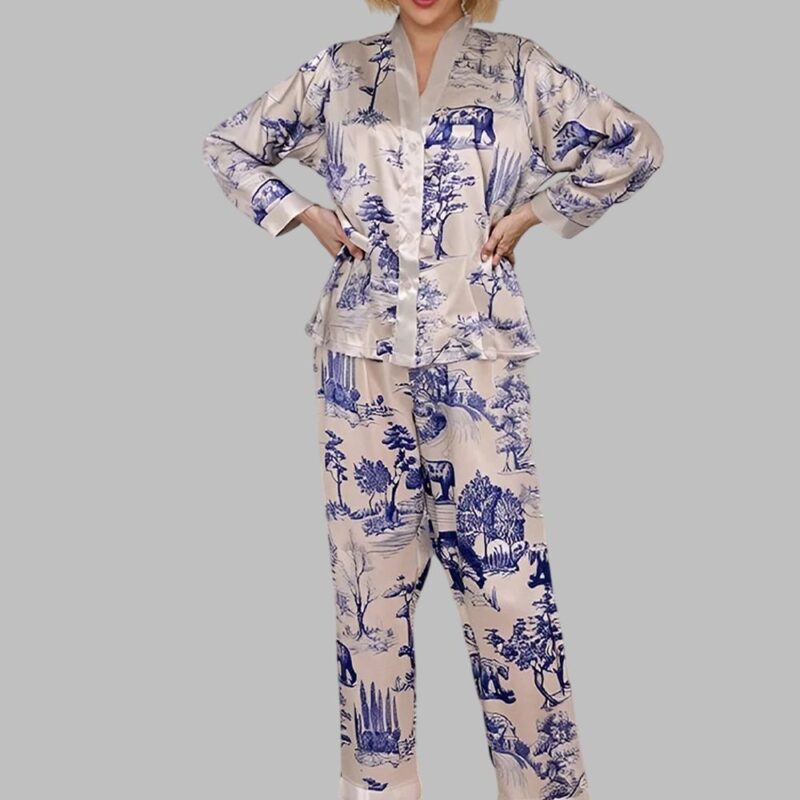 Wildlife Plants Printed Pajama Set - Image 3