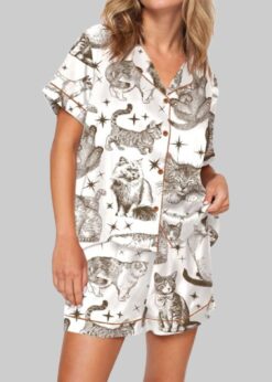 Vintage Cats Pajama Set For Women