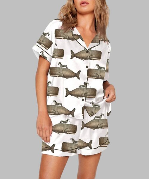 Vintage Dachshund Dog Riding Whale Pajama Set