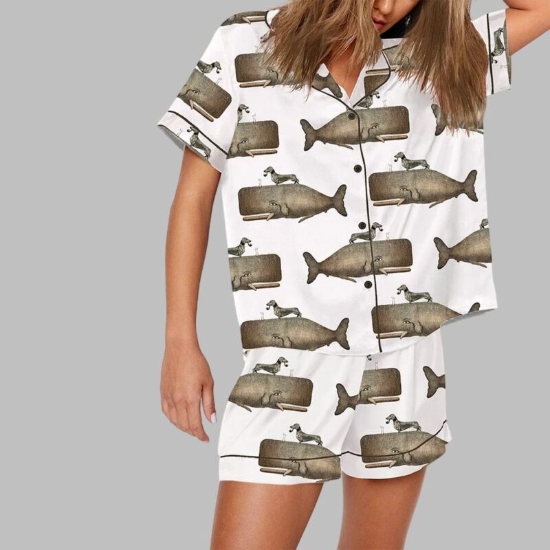 Vintage Dachshund Dog Riding Whale Pajama Set - Image 2