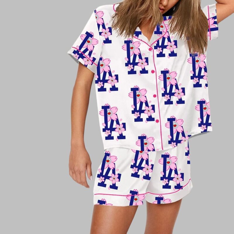 Vintage LA Dodgers Sakura Bloom Print Pajama Set - Image 2