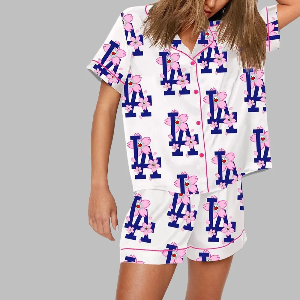 Vintage LA Dodgers Sakura Bloom Print Pajama Set - Image 2