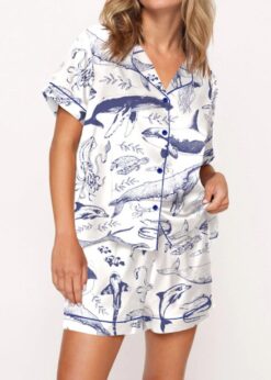 Vintage Sea Animals Pajama Set For Women