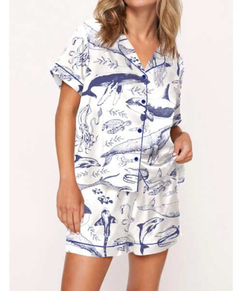 Vintage Sea Animals Pajama Set For Women