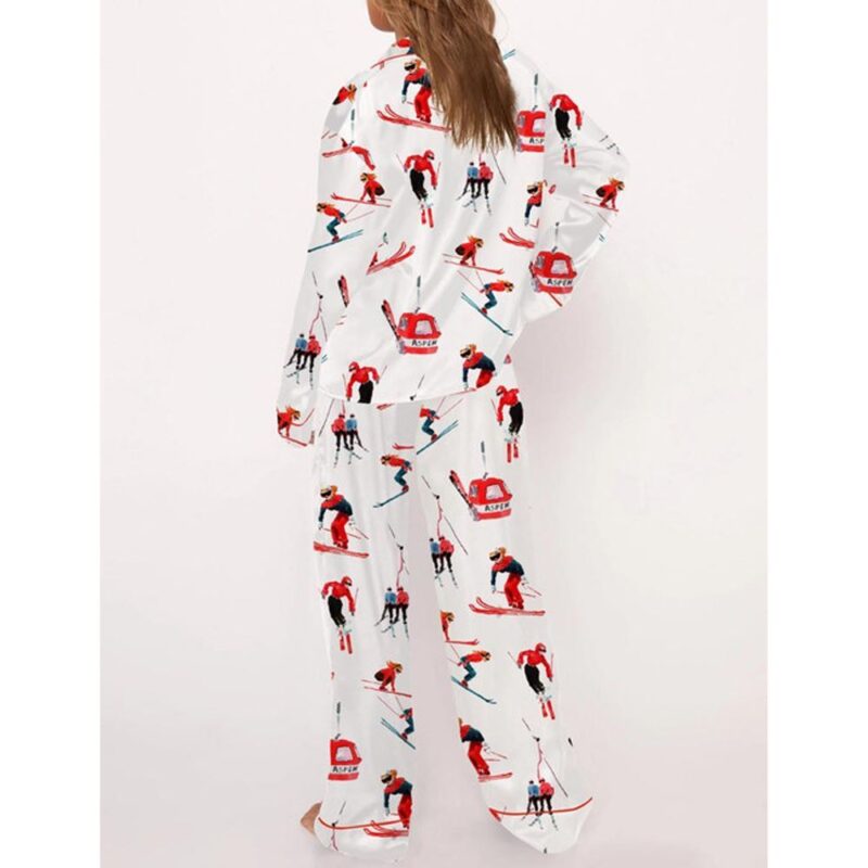 Vintage Skiers Satin Pajama Set For Women - Image 2