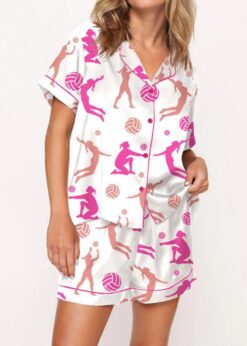 Volleyball Girl Satin Pajama Set For Women