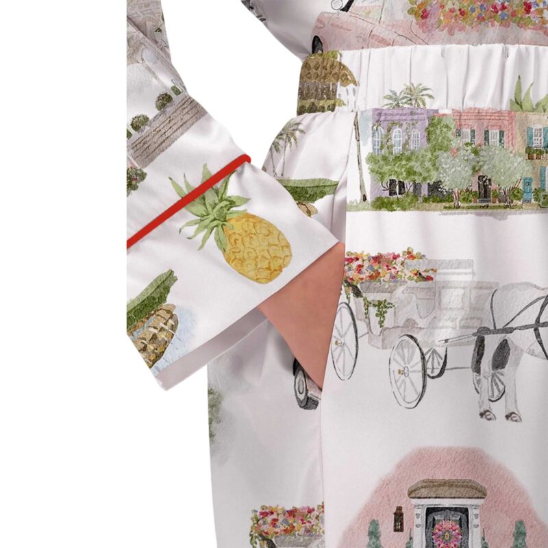 Watercolor Charleston Wedding Satin Pajama Set For Women - Image 5