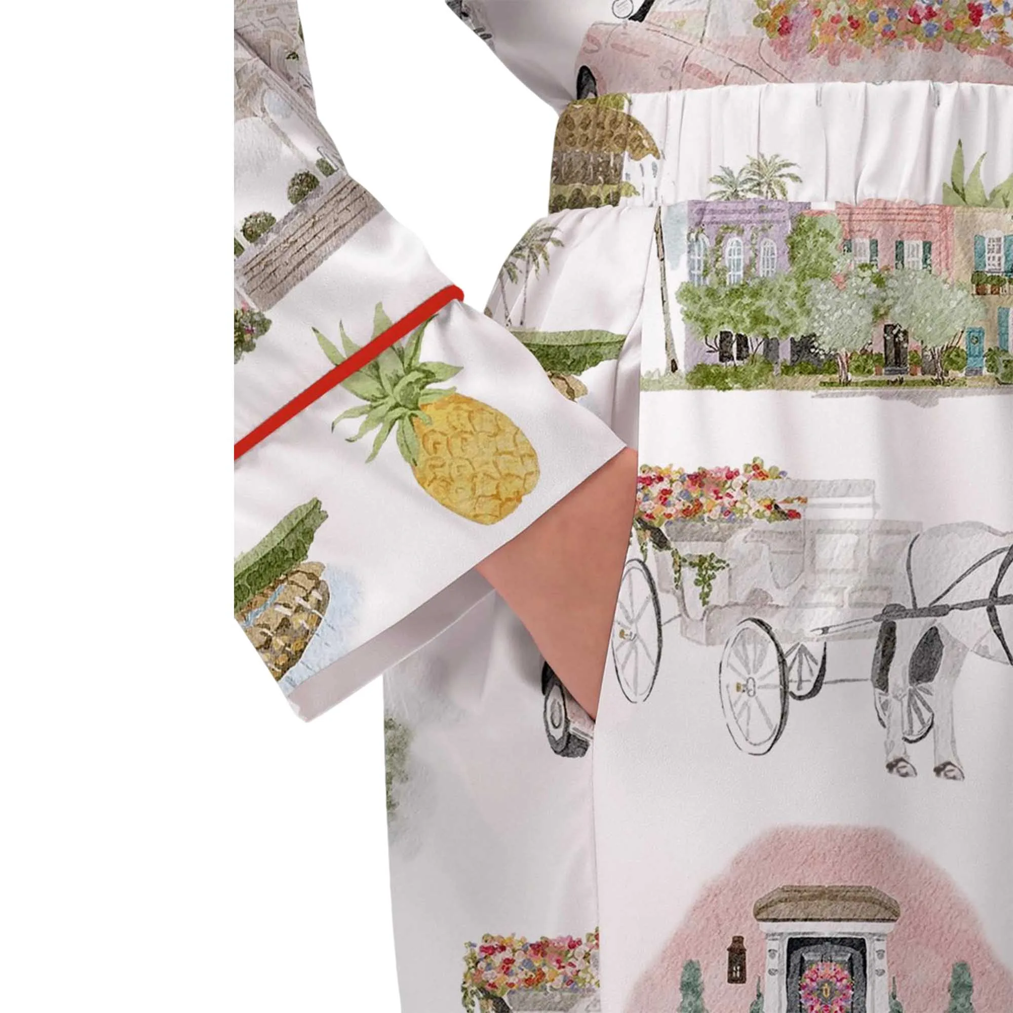 Watercolor Charleston Wedding Satin Pajama Set For Women - Image 5