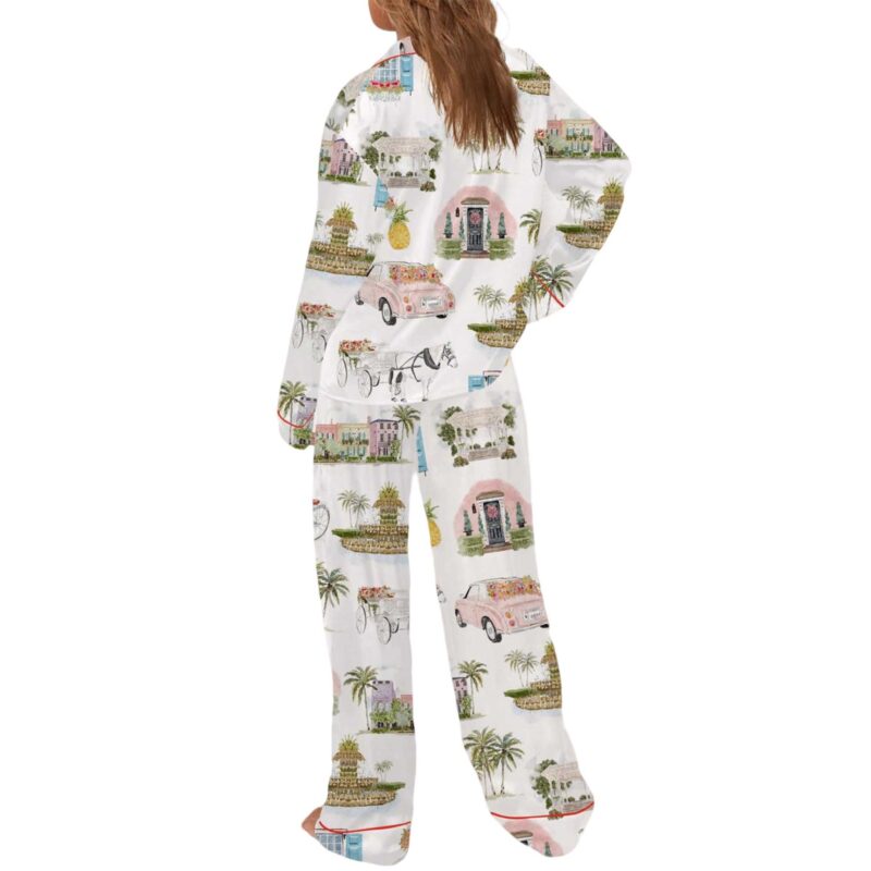 Watercolor Charleston Wedding Satin Pajama Set For Women - Image 4
