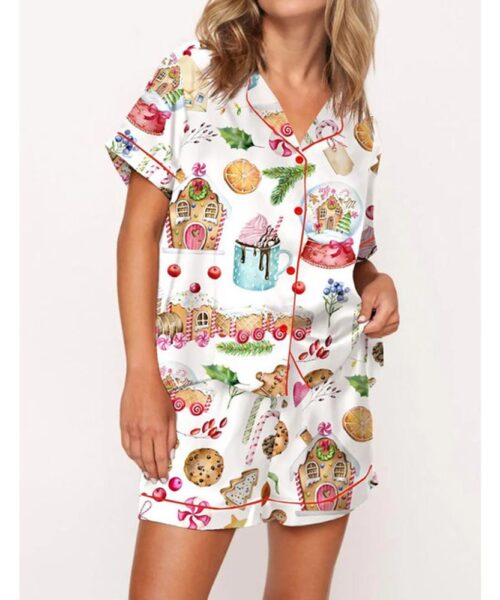 Watercolor Christmas Gingerbreads Satin Pajama Set