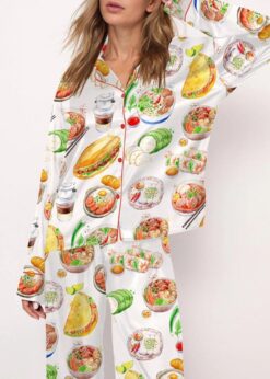 Watercolor Food Satin Pajama Set For Women
