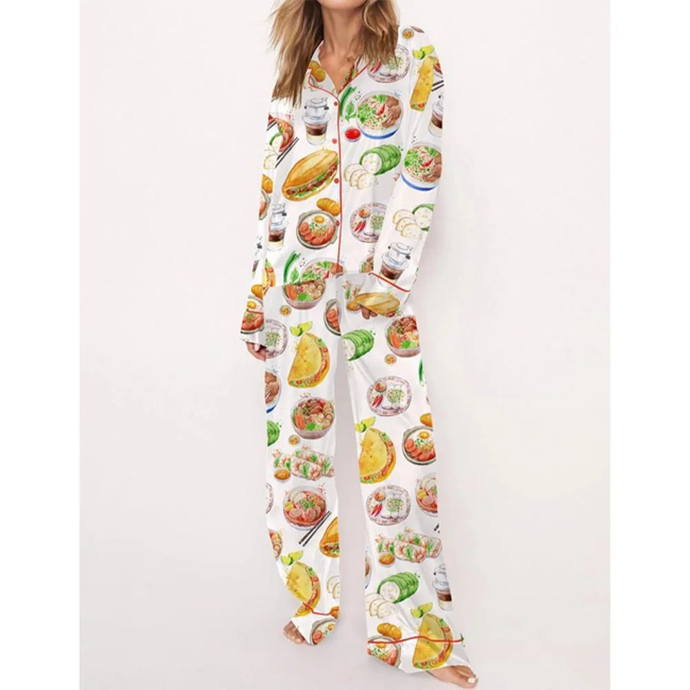 Watercolor Food Satin Pajama Set For Women - Image 2