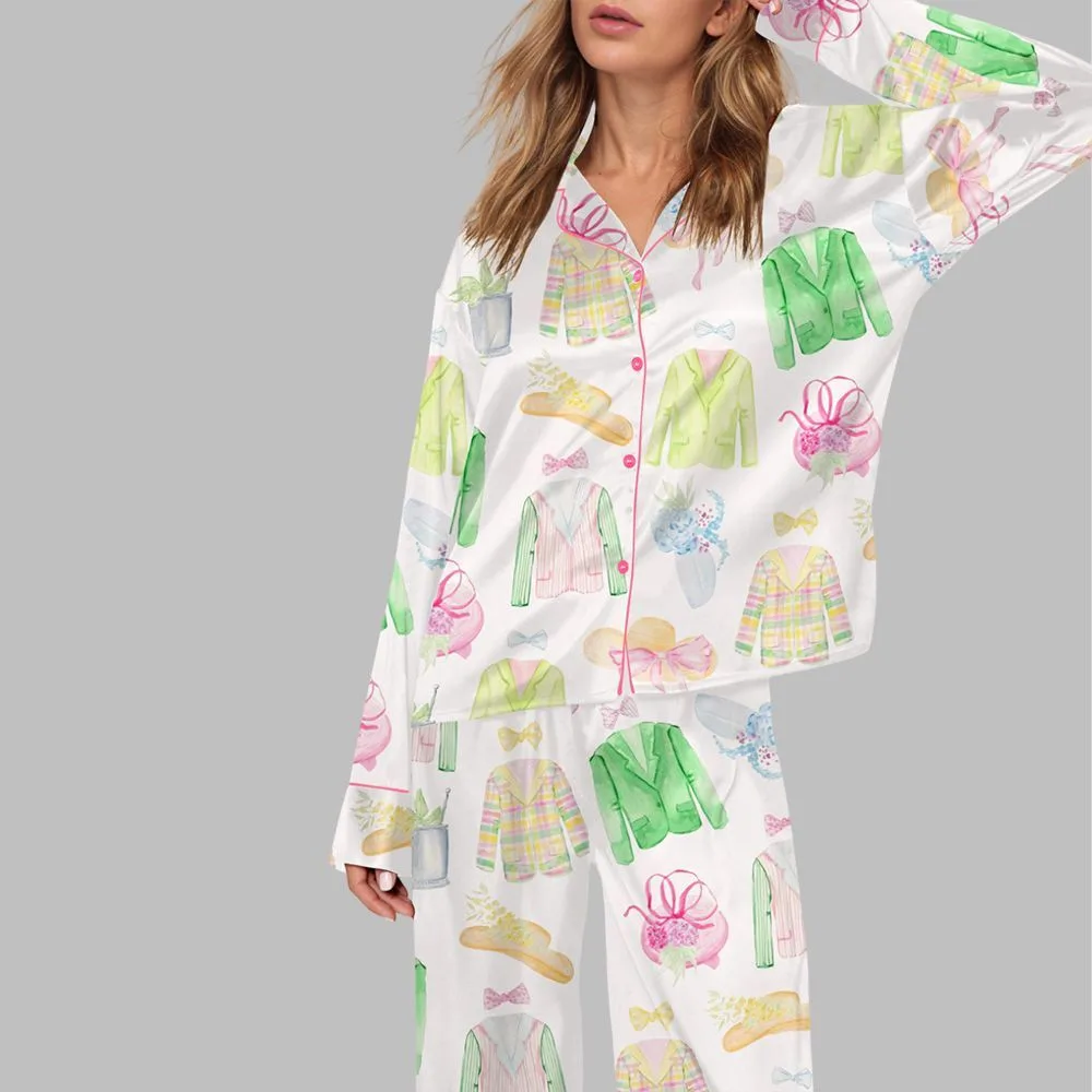 Watercolor Kentucky Derby Pajama Set For Women - Image 2