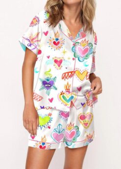 Watercolor Sacred Heart Satin Pajama Set For Women