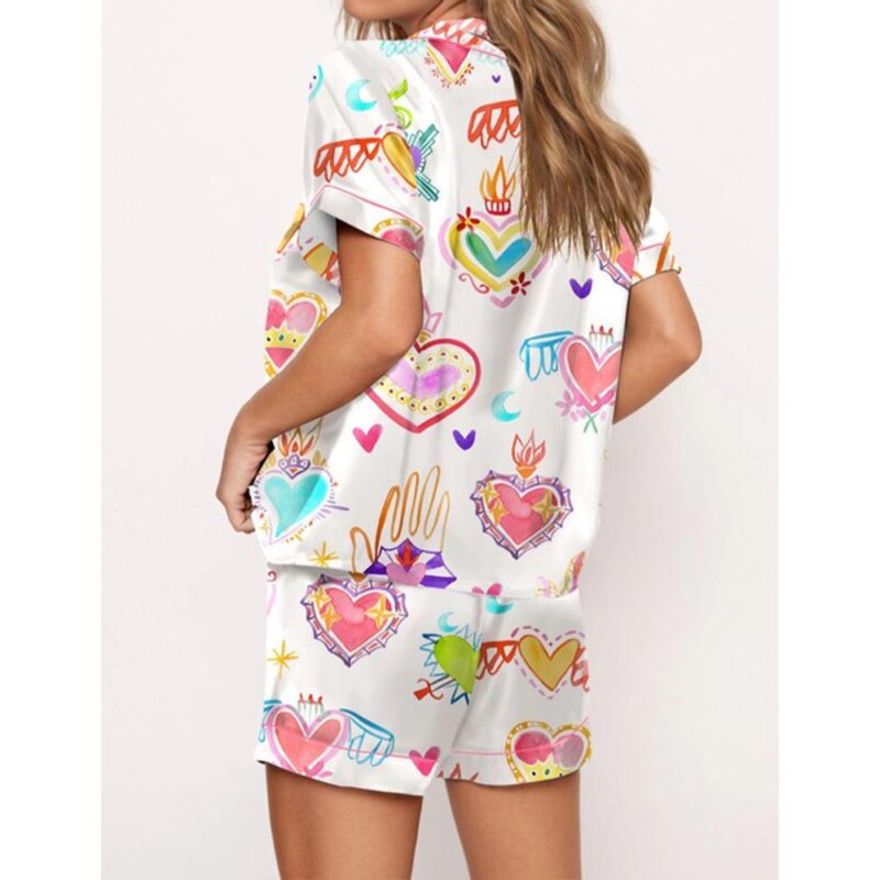 Watercolor Sacred Heart Satin Pajama Set For Women - Image 2