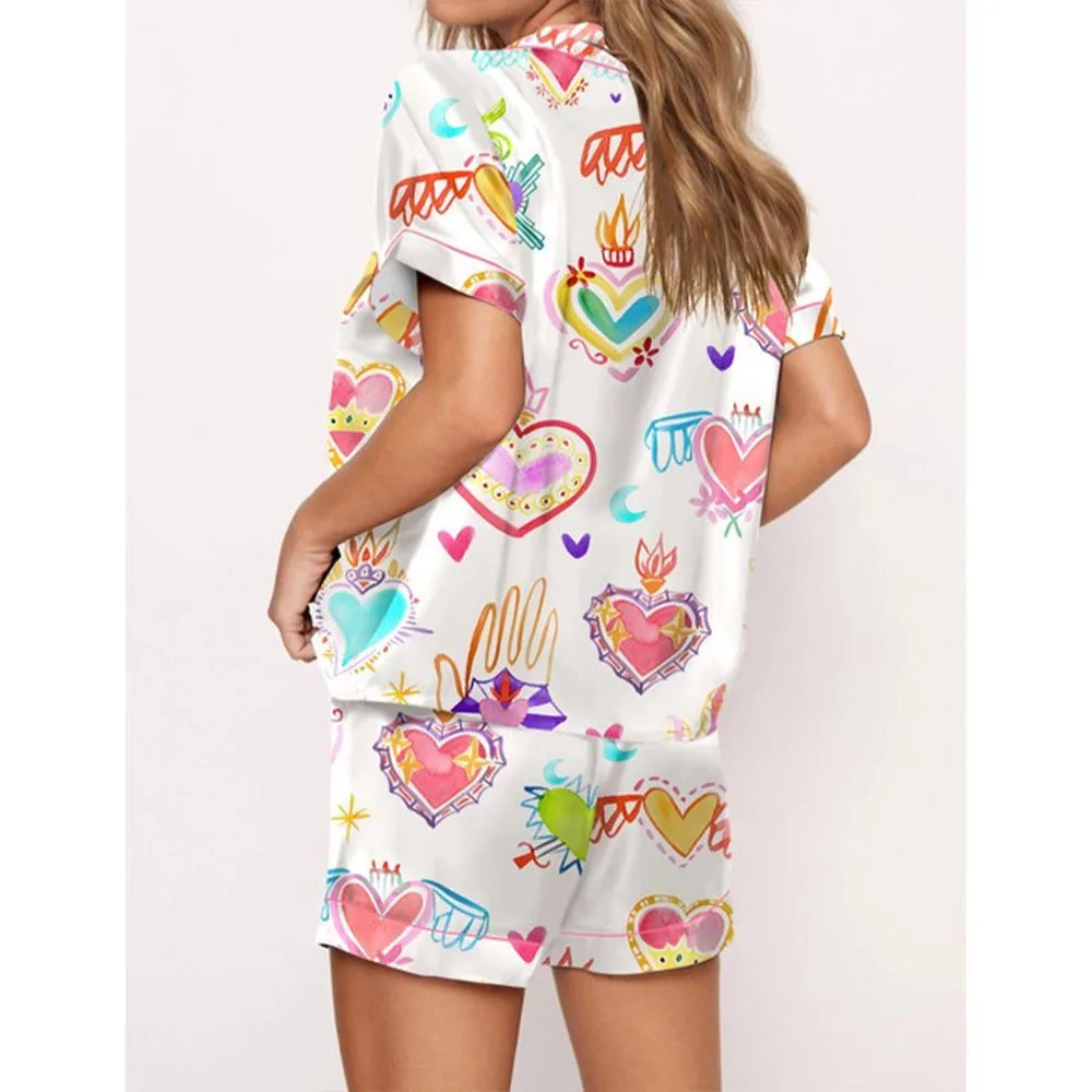 Watercolor Sacred Heart Satin Pajama Set For Women - Image 2