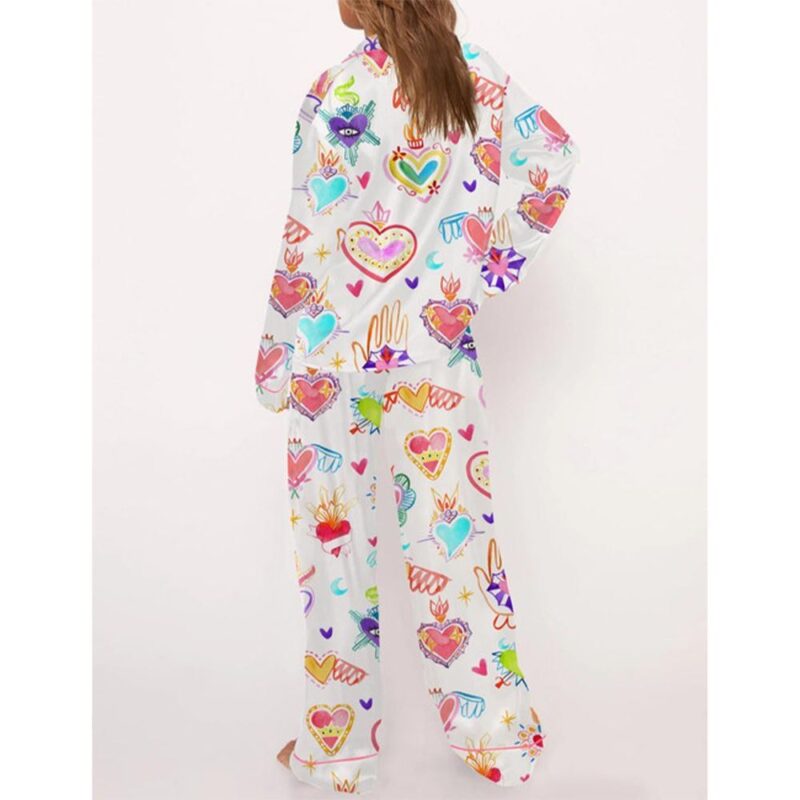 Watercolor Sacred Heart Satin Pajama Set For Women - Image 4