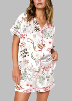 Western Cowgirl Bachelorette Hand-Drawn Wild West Disco Print Pajama Set