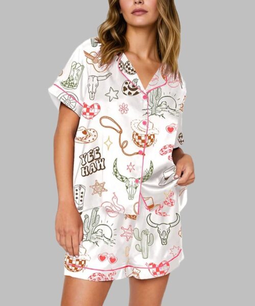 Western Cowgirl Bachelorette Hand-Drawn Wild West Disco Print Pajama Set