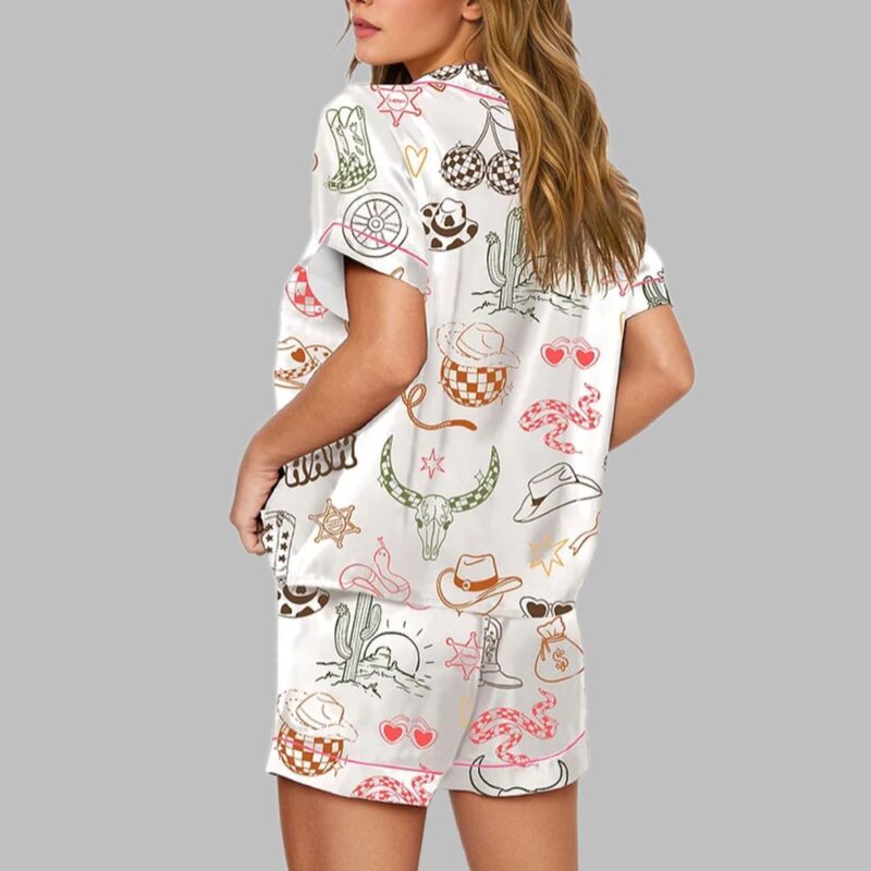 Western Cowgirl Bachelorette Hand-Drawn Wild West Disco Print Pajama Set - Image 3