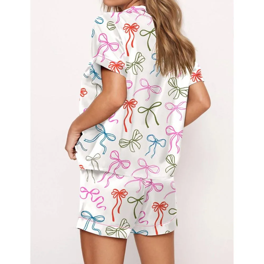 Whimsical Bows Satin Pajama Set For Women - Image 2