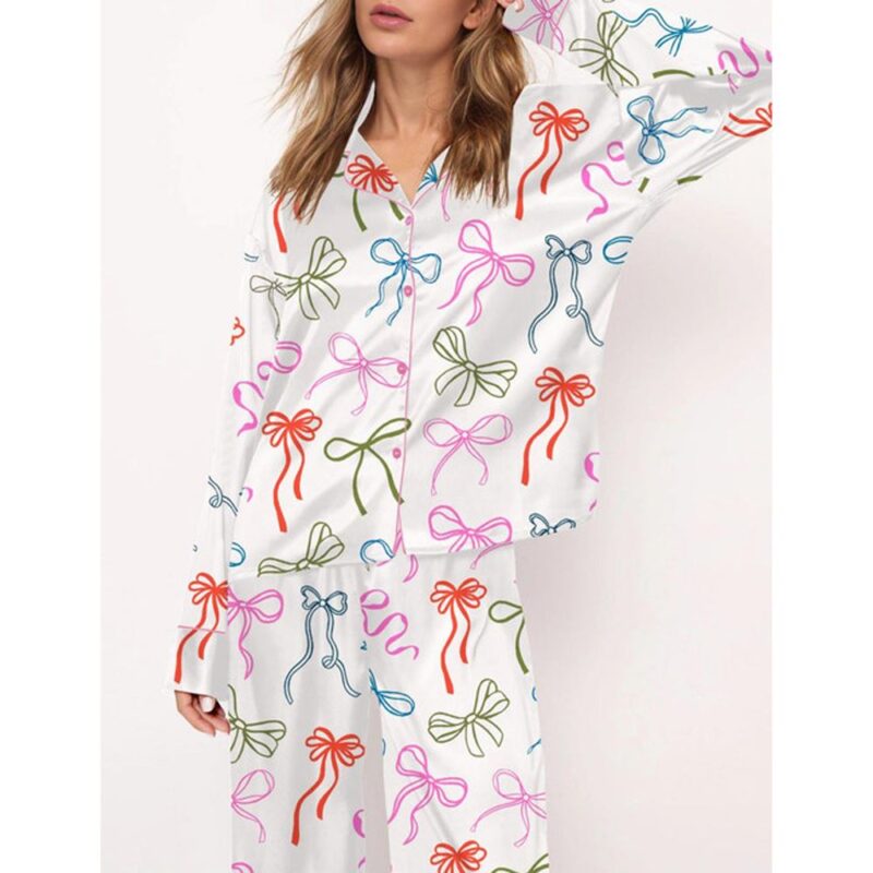 Whimsical Bows Satin Pajama Set For Women - Image 3