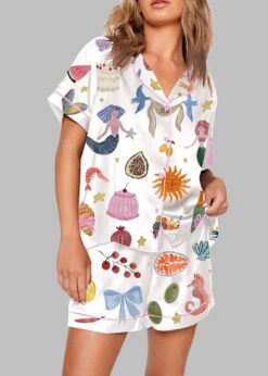 Whimsical Hand Drawn Love Print Pajama Set