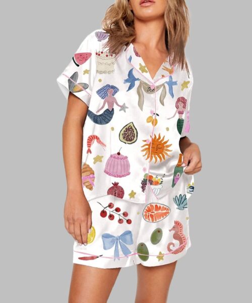 Whimsical Hand Drawn Love Print Pajama Set
