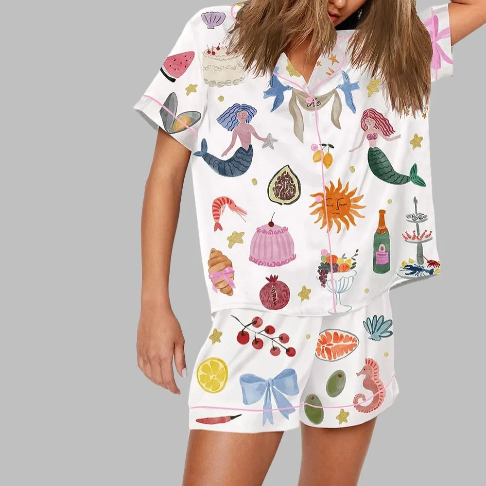 Whimsical Hand Drawn Love Print Pajama Set - Image 3