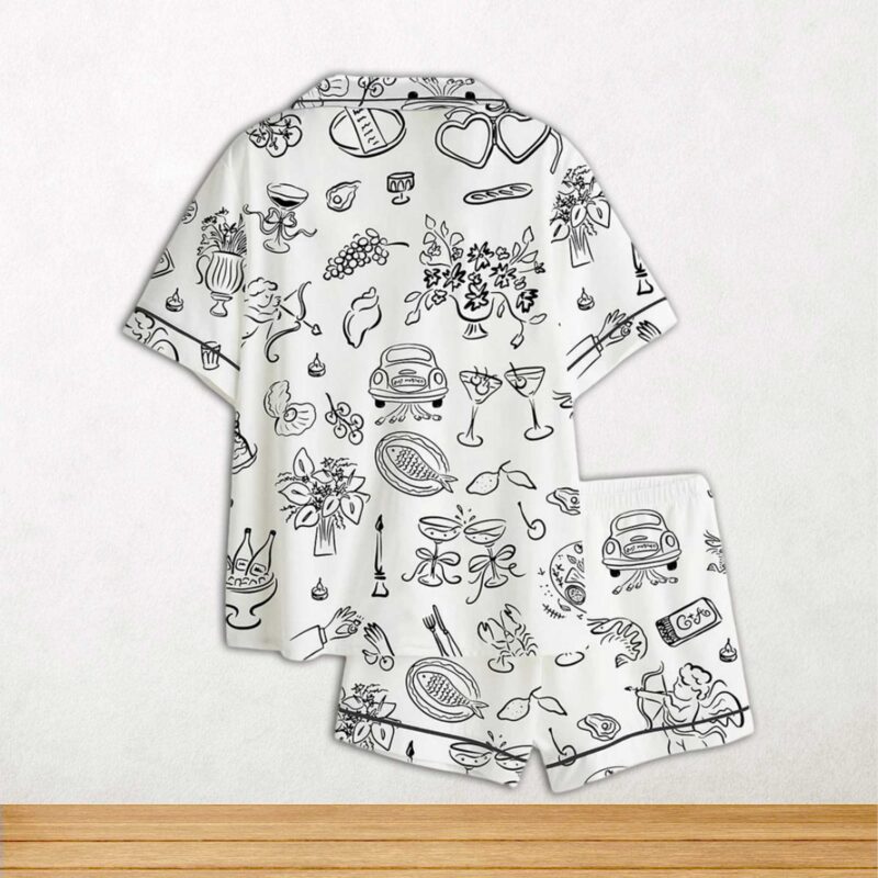 Whimsical Wedding Doodles For Wedding Print Short Sleeve Satin Pajama Set For Women - Image 2