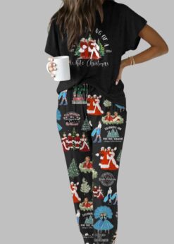 White Christmas Casual Pajama Set For Women