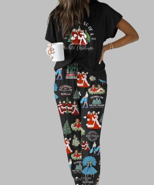 White Christmas Casual Pajama Set For Women