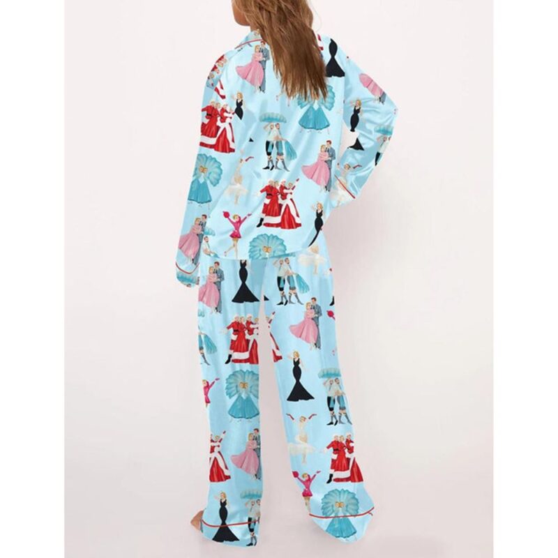 White Christmas Print Satin Pajama Set For Women - Image 2