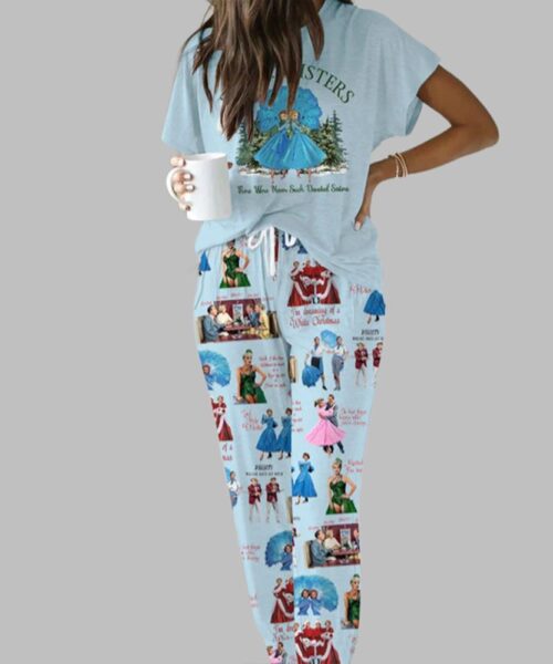 White Christmas Sisters Casual Pajama Set For Women