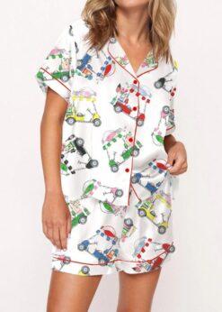 Wine Bottle Golf Cart Satin Pajama Set For Women