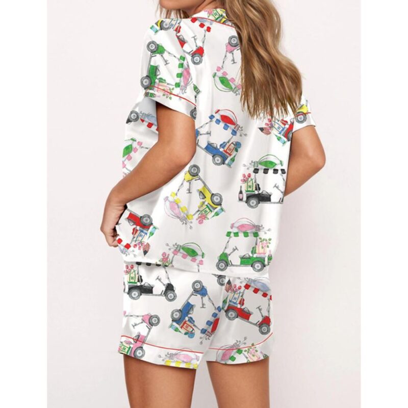 Wine Bottle Golf Cart Satin Pajama Set For Women - Image 2