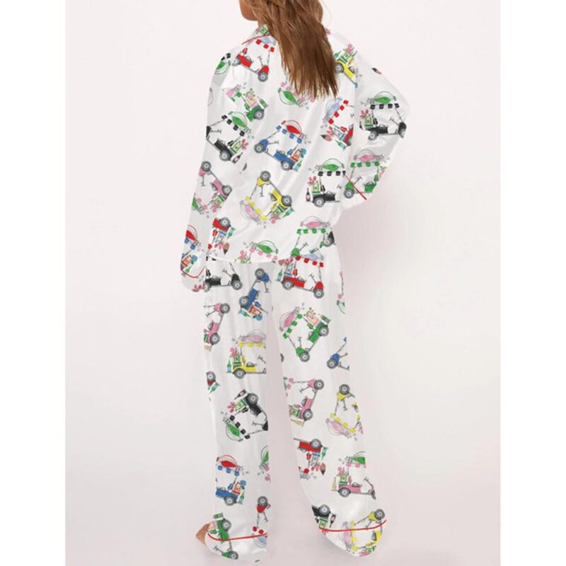Wine Bottle Golf Cart Satin Pajama Set For Women - Image 3