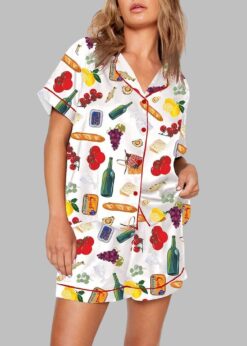 Wine Food Print Pajama Set