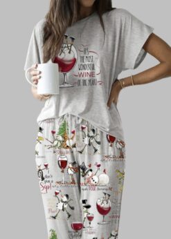 Winey Snowman Casual Pajama Set For Women