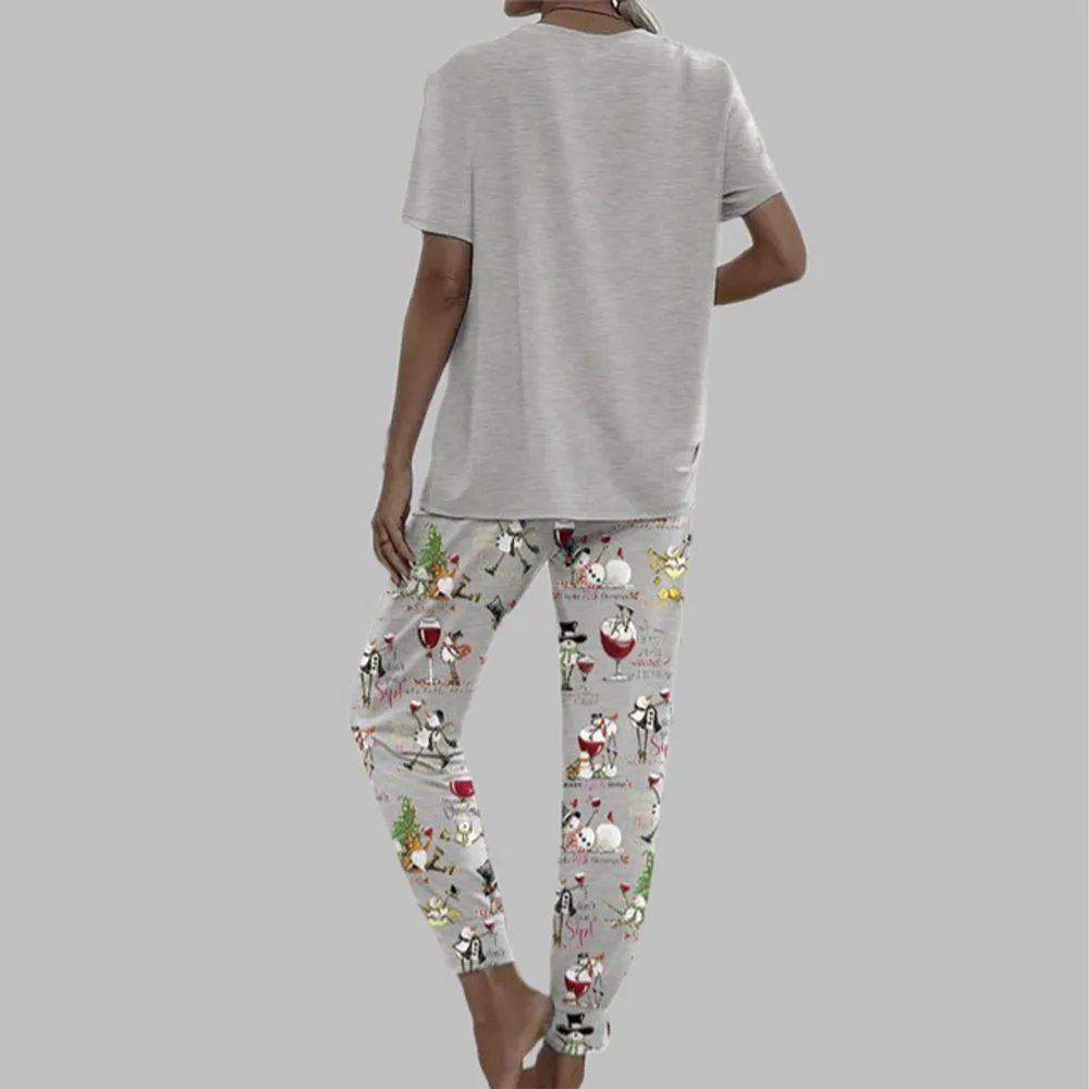 Winey Snowman Casual Pajama Set For Women - Image 2