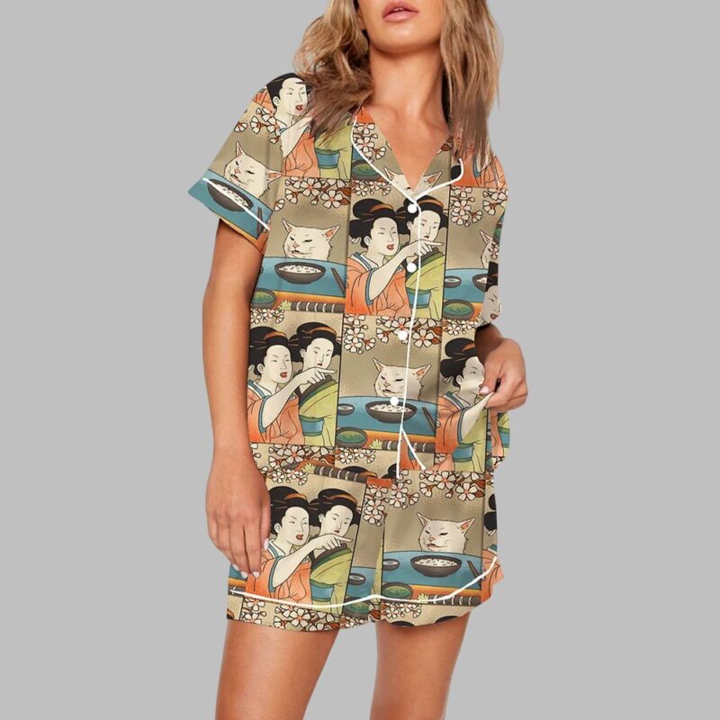 Woman Yelling at a Cat Japanese Meme Pajama Set