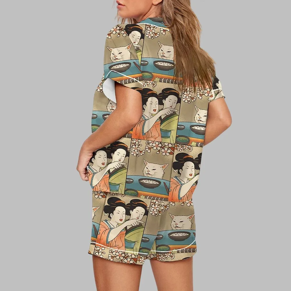 Woman Yelling at a Cat Japanese Meme Pajama Set - Image 3