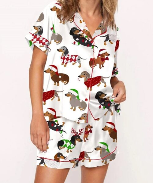 Women's Christmas Dachshund Short Sleeve Pajama Set