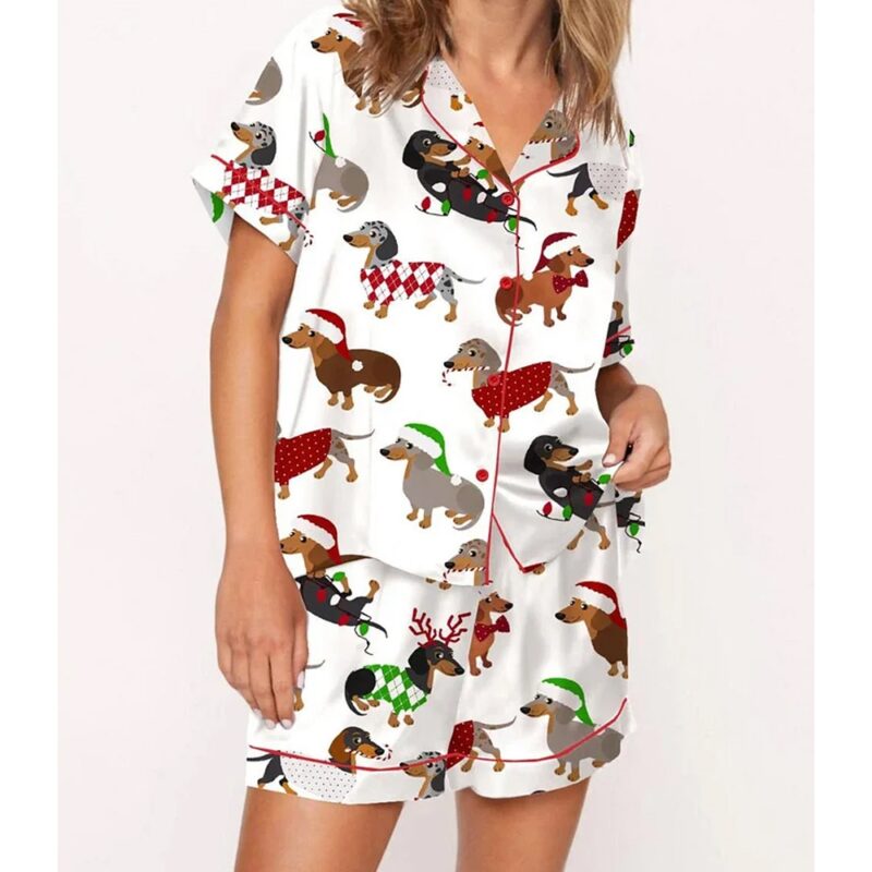 Women's Christmas Dachshund Short Sleeve Pajama Set
